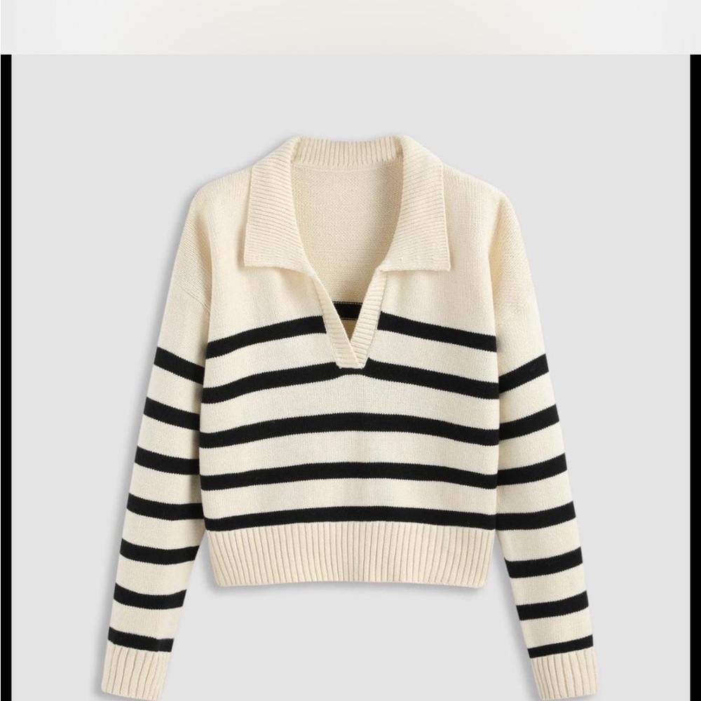 Cider Black and Cream Striped V-Neck Sweater